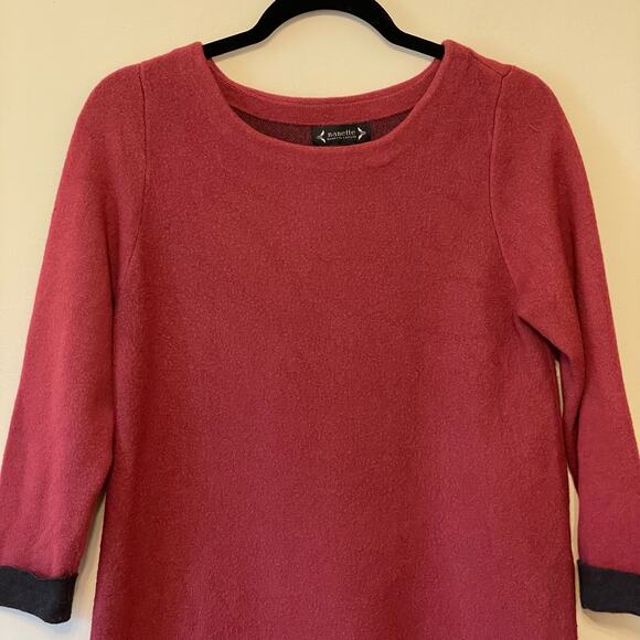 Nanette Lepore M red long sleeve sweater zip hem black cuffed wool blend - Picture 2 of 10